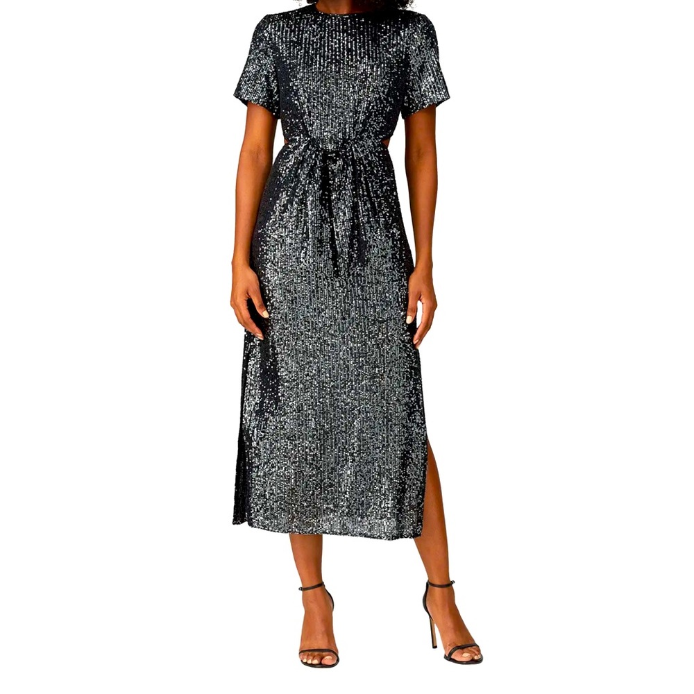 C/MEO Collective Lustre Midi Silver and Black Dress, Size M